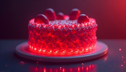 glowing red icing cake in chocolate