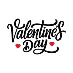 Fototapeta premium Valentine's Day Calligraphy with Red Hearts, Romantic Holiday Greeting Design