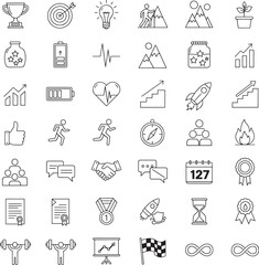 Collection of Line Icons Achievement, Progress, Success, Goals, and Teamwork.  Perfect for websites, presentations, and apps showcasing ambition, growth, and collaboration.