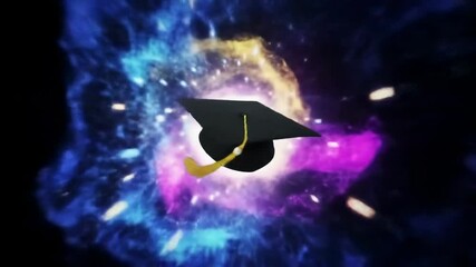 Graduation cap in cosmic swirl