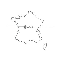 One continuous line drawing of France signature themes design vector illustration. France map in simple linear style vector design concept. Good design illustration for tourism and travel campaign.