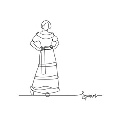 Fototapeta premium One continuous line drawing of Spain signature themes design vector illustration. Spain national clothes in simple linear style vector design concept. Good design for tourism and travel campaign.
