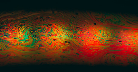 Psychedelic dye flow. Ink blur mix. Multicolor gasoline liquid vibrant wave pigment black...