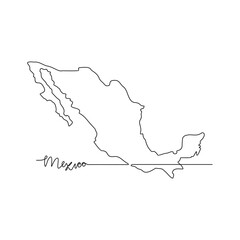 One continuous line drawing of Mexico signature themes design vector illustration. Mexico map in simple linear style vector design concept. Good design illustration for tourism and travel campaign.