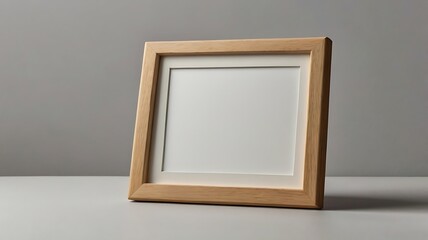 Minimalist wooden photo frame with white space inside, isolated on a plain neutral background. Clean, simple, and ideal for mockups, posters, or product templates.