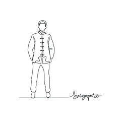 One continuous line drawing of Singapore signature themes design vector illustration. Singapore national clothes in simple linear style vector concept. Good design for tourism and travel campaign.