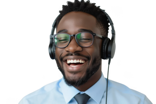 Man wearing headphones isolated on transparent background - Powered by Adobe