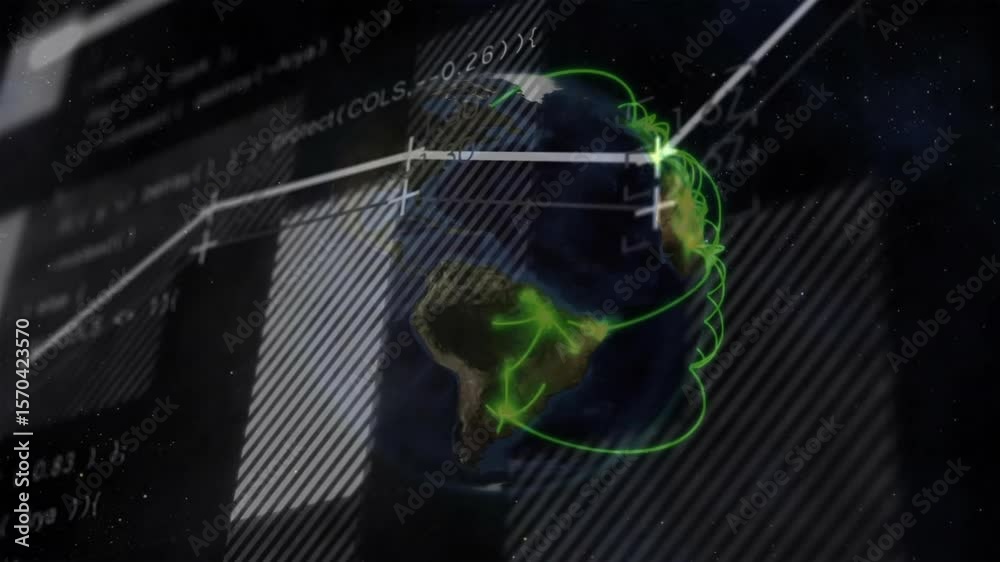 Poster opening on starfield rotating 3d globe tracing streams and scrolling code for visualizing insights