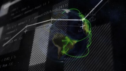 Opening on starfield rotating 3D globe tracing streams and scrolling code for visualizing insights - Powered by Adobe