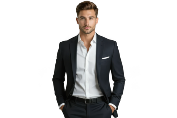 Stylish man in suit isolated on transparent background
