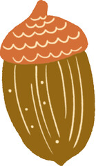 A single flat-style oak acorn with a red cap and brown body. Ideal for autumn-themed, forest, or botanical illustrations. Isolated on a white background