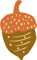 A single flat-style oak acorn with a red cap and brown body. Ideal for autumn-themed, forest, or botanical illustrations. Isolated on a white background