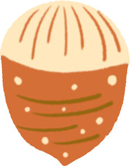 A flat-style oak acorn illustration with a nude-colored cap and burnt red body. Perfect for autumn, botanical, or forest-themed designs. Isolated on white background
