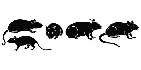 Collection Of Five Rats Mice Against Plain Vector Silhouette
