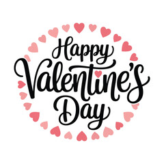 Happy Valentine's Day Calligraphy Surrounded by Pink Hearts, Romantic Design