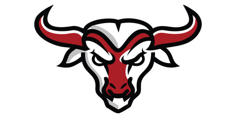 Aggressive Looking Bull Head Silhouette Drawing Logo Style Vector