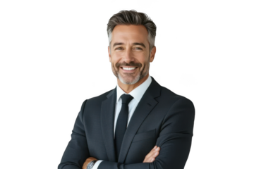Smiling man in suit isolated on transparent background