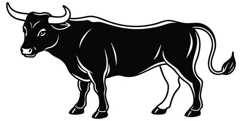 Aggressive Looking Bull Silhouette Drawing Vector Illustration Icon Clipart