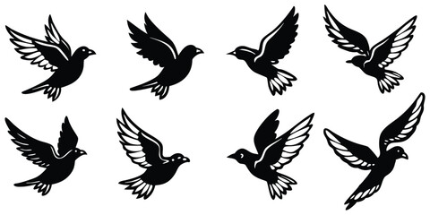 Bird Silhouette Bundle Flying Vectors In Vector Illustration Icon