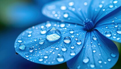 Closeup Of Blue Flower Petal With Water Droplets