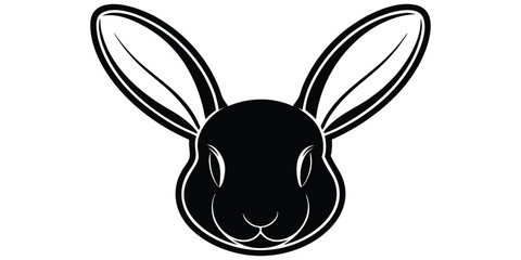 Black Silhouette Rabbit Head Set Vector Illustration Icon Clipart