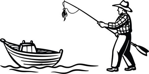 Fisherman Silhouette Vector Illustration Icon Clipart Black