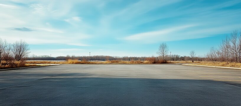 A low-angle shot of a parking lot, used for urban construction, outdoor parking lot advertisements, and website backgrounds.
