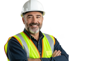Construction worker smiling isolated on transparent background