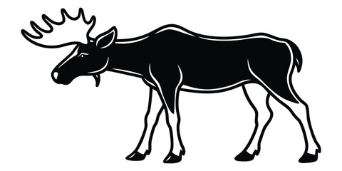 Obraz premium Moose Silhouette Vector Illustration White Backgro Icon Clipart Black
