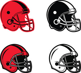 Fototapeta premium Four American football helmets red black white and variations