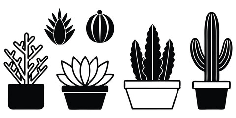 Potted Plant Silhouette Icon Set Black Vector Illustration Clipart