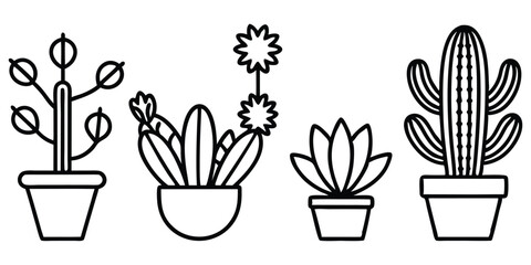Potted Plant Silhouette Icon Set Black Vector Illustration Clipart