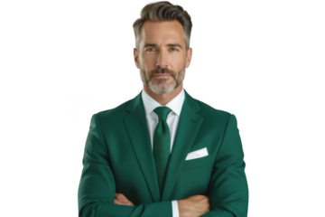 Man in green suit isolated on transparent background
