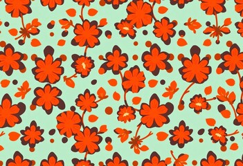 Orange floral ikat pattern, geometric ethnic embroidery style Seamless vector design for fabric, carpet, mat, sarong, orange, ikat