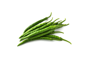 夏野菜　青唐辛子（青とうがらし, 青トウガラシ）白背景　コピースペースあり　Green chili peppers (green pepper,chile verde) white background, copy space available