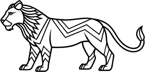 Fototapeta premium Tribal Inspired Lion Silhouette Vector In Black Illustration Icon