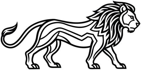 Fototapeta premium Tribal Inspired Lion Silhouette Vector In Black Illustration Icon