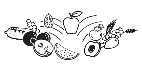 Vegetable Fruit Collection Vegan Food Set Vector Silhouette