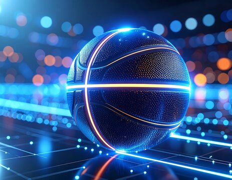 Futuristic basketball in glowing arena
