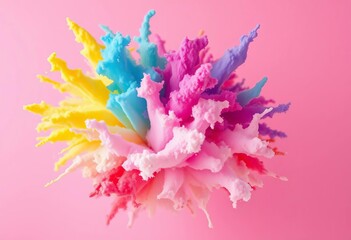 Vibrant powder cloud bursts, playful hues on pink backdrop,  creative background,  holi