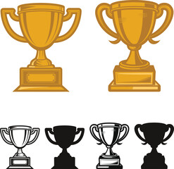 Gold and black trophy illustrations award achievement victory success winning competition prize