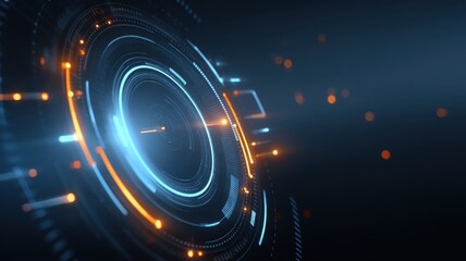 Obraz premium Futuristic quantum model. Futuristic circular design with glowing elements and dark background.