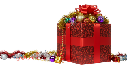 Red Gift Box with Ribbon Holiday Decoration Transparent Background