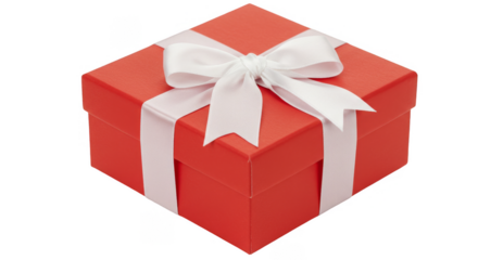 Red Gift Box with White Ribbon on Transparent Background Design