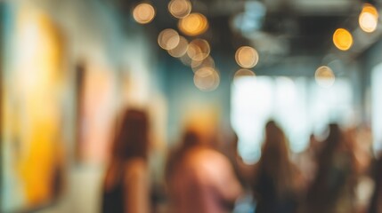 Blurred figures and bokeh lights in interior setting