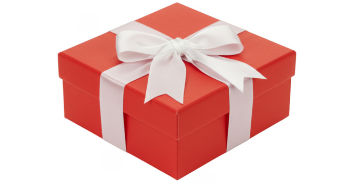 Red Gift Box with White Ribbon on Transparent Background Design