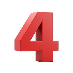 Fototapeta premium Red Number Four 3D Render Isometric Digit on Transparent Background