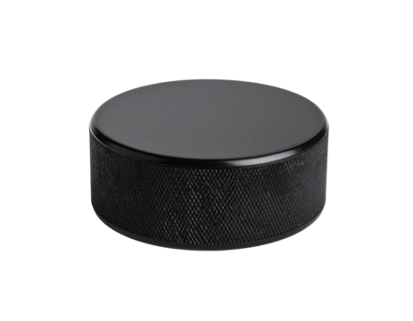 Black hockey puck close up sports equipment ice hockey puck isolated on transparent background