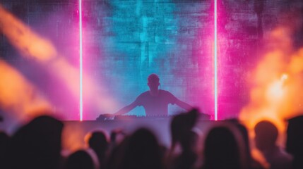 DJ Performing with Pink and Blue Lights