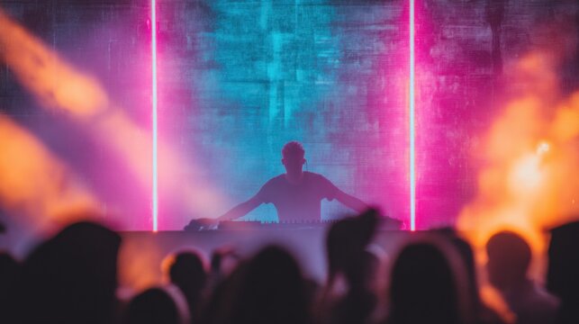 DJ Performing with Pink and Blue Lights